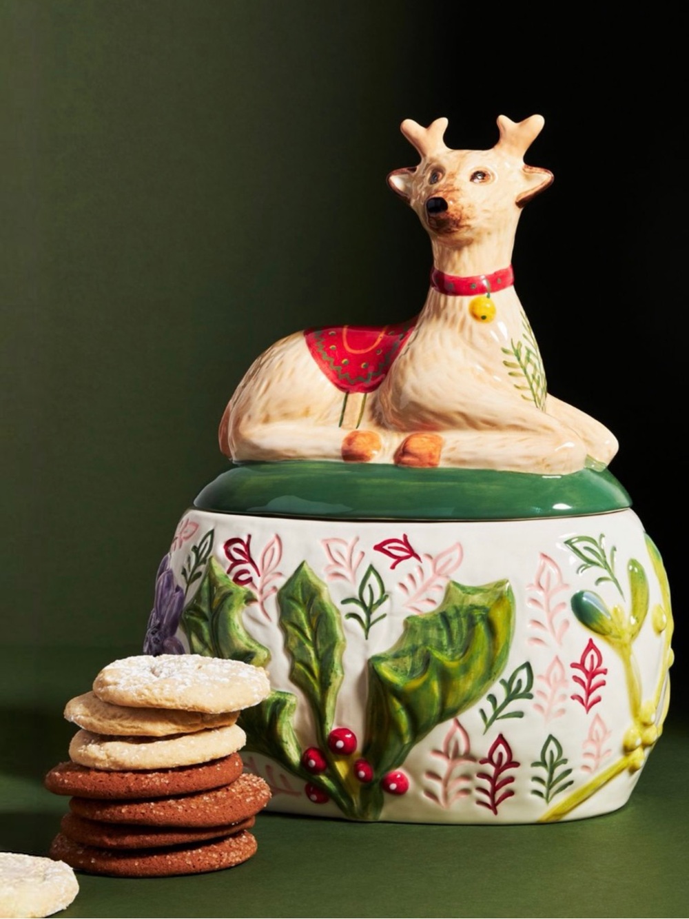 Anthropologie Nathalie Lete Reindeer Cookie Jar Holiday Stoneware NWT OS